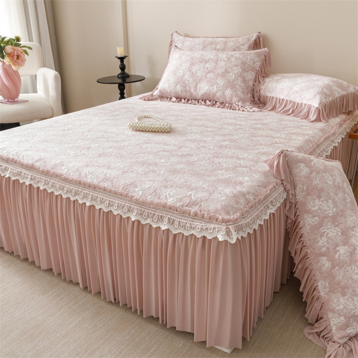 91家纺网 家纺一手货源 找家纺 好儿喜家纺 2025新款海洋丝凉感豆豆床裙凉席-缤纷玫瑰 缤纷玫瑰-粉