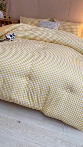 91家纺网 家纺一手货源 找家纺 美尔惠家纺 2025新款无印水洗棉格子春秋被冬被被子被芯学生季被芯 黄小格