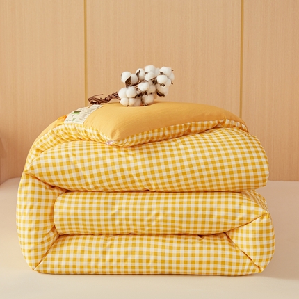 美尔惠家纺 2025新款无印水洗棉格子春秋被冬被被子被芯学生季被芯 黄小格