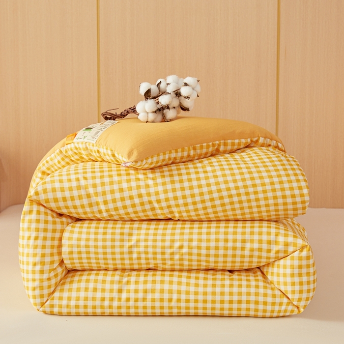 91家纺网 家纺一手货源 找家纺 美尔惠家纺 2025新款无印水洗棉格子春秋被冬被被子被芯学生季被芯 黄小格