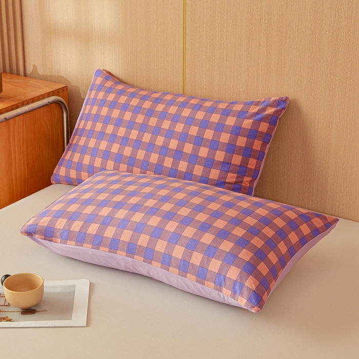 91家纺网 家纺一手货源 找家纺 美尔惠家纺 2025新款无印水洗棉格子春秋被冬被被子被芯学生季被芯 粉紫中格