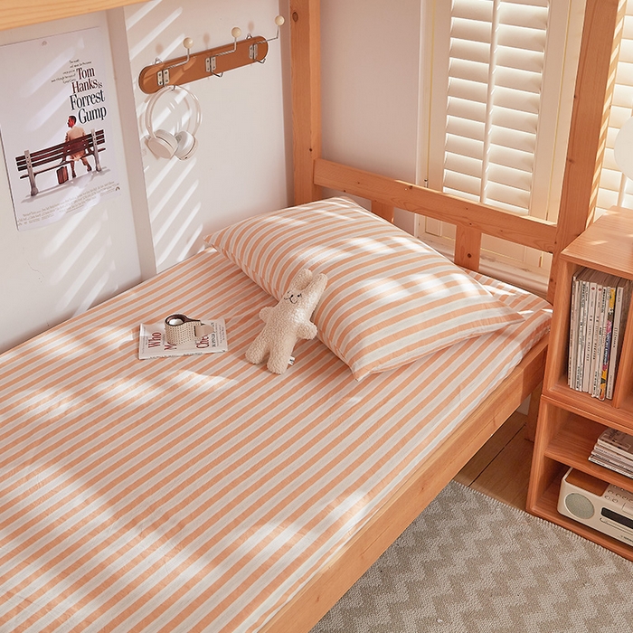 91家纺网 家纺一手货源 找家纺 DoDo 兜兜 2025新款全棉纯棉水洗棉学生床笠【可定做尺寸】 北辰-桔