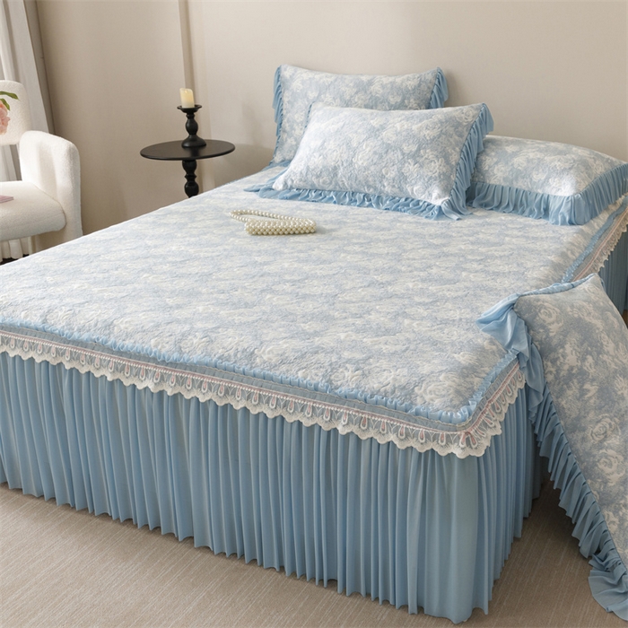 91家纺网 家纺一手货源 找家纺 好儿喜家纺 2025新款海洋丝凉感豆豆床裙凉席-缤纷玫瑰 缤纷玫瑰-蓝