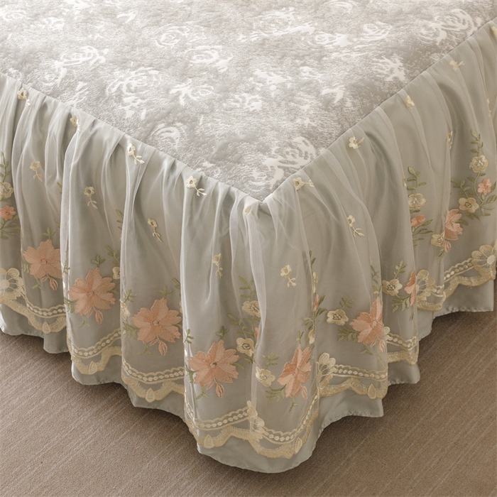 91家纺网 家纺一手货源 找家纺 好儿喜家纺 2025新款海洋丝凉感豆豆床裙凉席-巴黎玫瑰 巴黎玫瑰灰