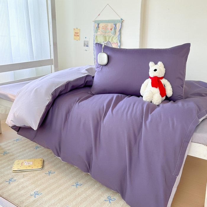 91家纺网 家纺一手货源 找家纺 简冠家纺 2025新款13372全棉纯色学生三件套 深紫+浅紫