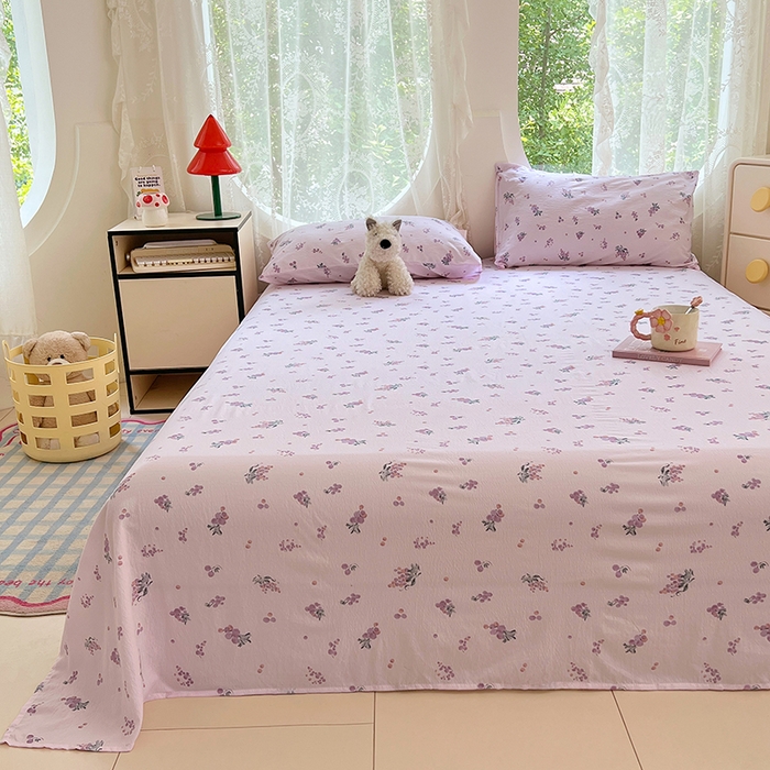 91家纺网 家纺一手货源 找家纺 彩韵家纺 2025新款印花木m双层纱床单系列 木m双层纱-紫玉葡萄