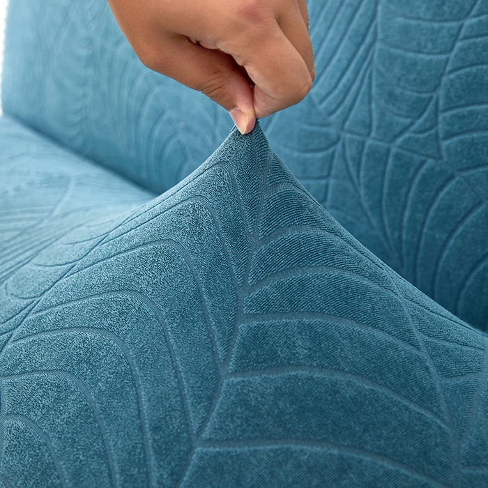 91家纺网 家纺一手货源 找家纺 逐日沙发套2025新款大树叶沙发床套 防水提花大树叶 -湖蓝
