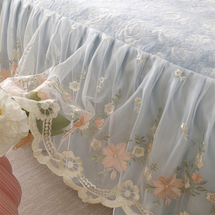 91家纺网 家纺一手货源 找家纺 好儿喜家纺 2025新款海洋丝凉感豆豆床裙凉席-巴黎玫瑰 巴黎玫瑰蓝