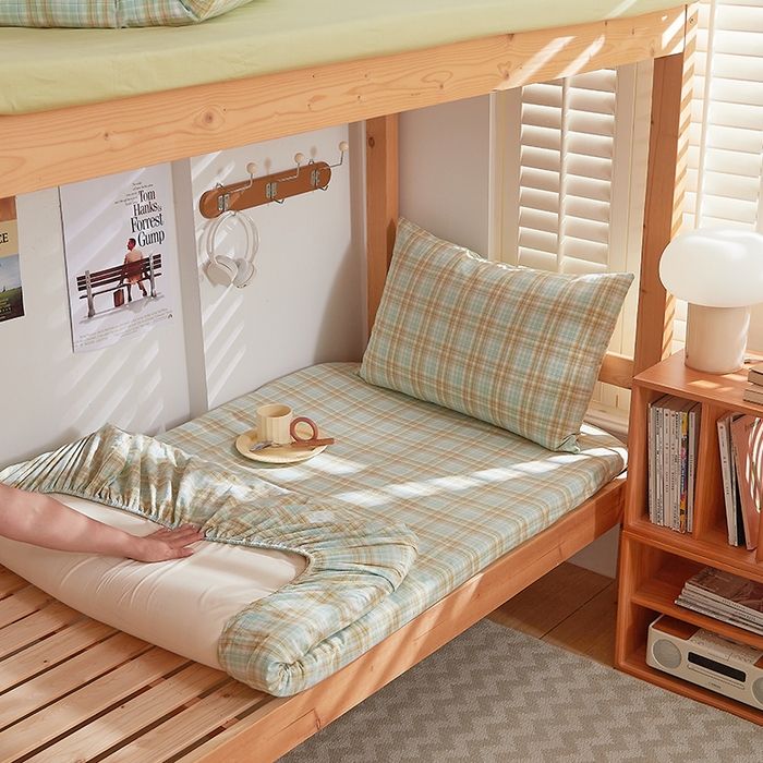 91家纺网 家纺一手货源 找家纺 DoDo 兜兜 2025新款全棉纯棉水洗棉学生床笠【可定做尺寸】 曼达-绿