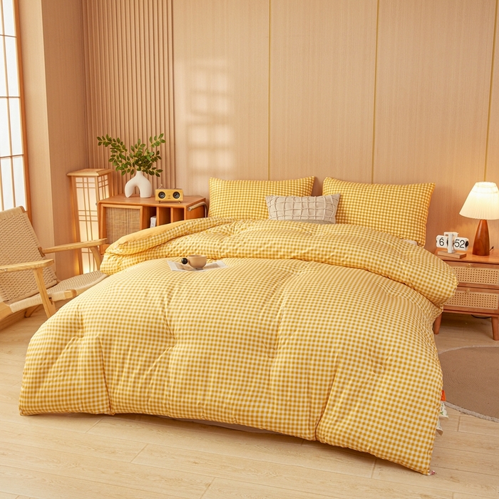91家纺网 家纺一手货源 找家纺 美尔惠家纺 2025新款无印水洗棉格子春秋被冬被被子被芯学生季被芯 黄小格