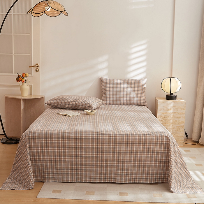 91家纺网 家纺一手货源 找家纺 DoDo 兜兜 2026新款全棉纯棉水洗棉系列单床单【可定做尺寸】 麦田-咖