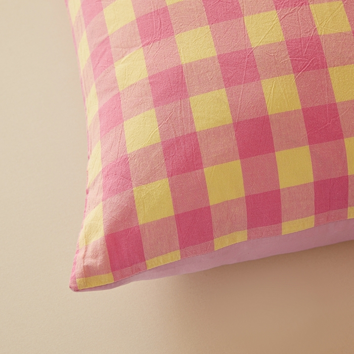 91家纺网 家纺一手货源 找家纺 美尔惠家纺 2025新款无印水洗棉格子春秋被冬被被子被芯学生季被芯 粉黄中格