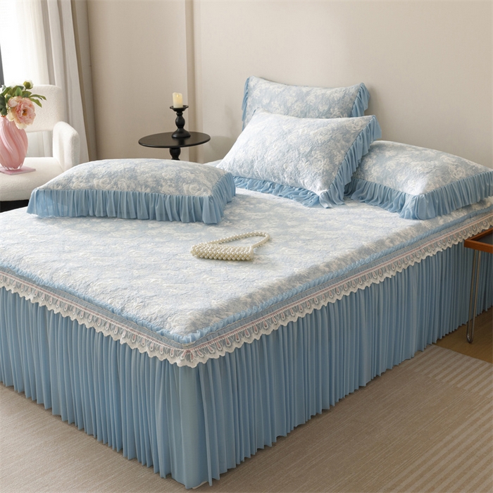 91家纺网 家纺一手货源 找家纺 好儿喜家纺 2025新款海洋丝凉感豆豆床裙凉席-缤纷玫瑰 缤纷玫瑰-蓝