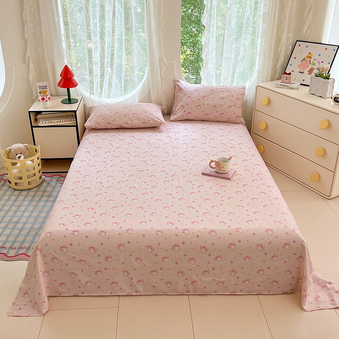 91家纺网 家纺一手货源 找家纺 卡迪熊家纺 2025新款印花木m双层纱床单系列 木m双层纱-马卡兔兔