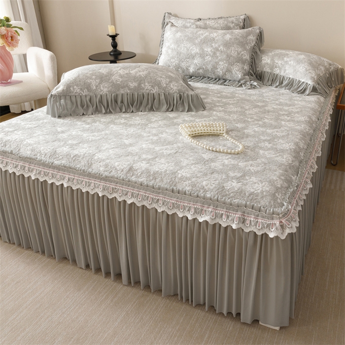 91家纺网 家纺一手货源 找家纺 好儿喜家纺 2025新款海洋丝凉感豆豆床裙凉席-缤纷玫瑰 缤纷玫瑰-灰