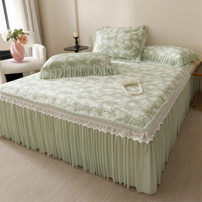 91家纺网 家纺一手货源 找家纺 好儿喜家纺 2025新款海洋丝凉感豆豆床裙凉席-缤纷玫瑰 缤纷玫瑰-绿