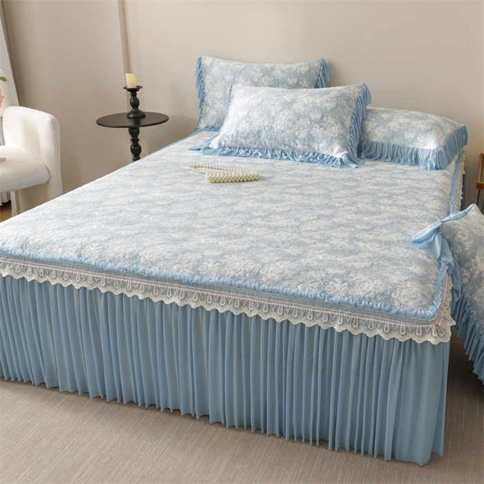 91家纺网 家纺一手货源 找家纺 （总）好儿喜家纺 2025新款海洋丝凉感豆豆床裙凉席-缤纷玫瑰