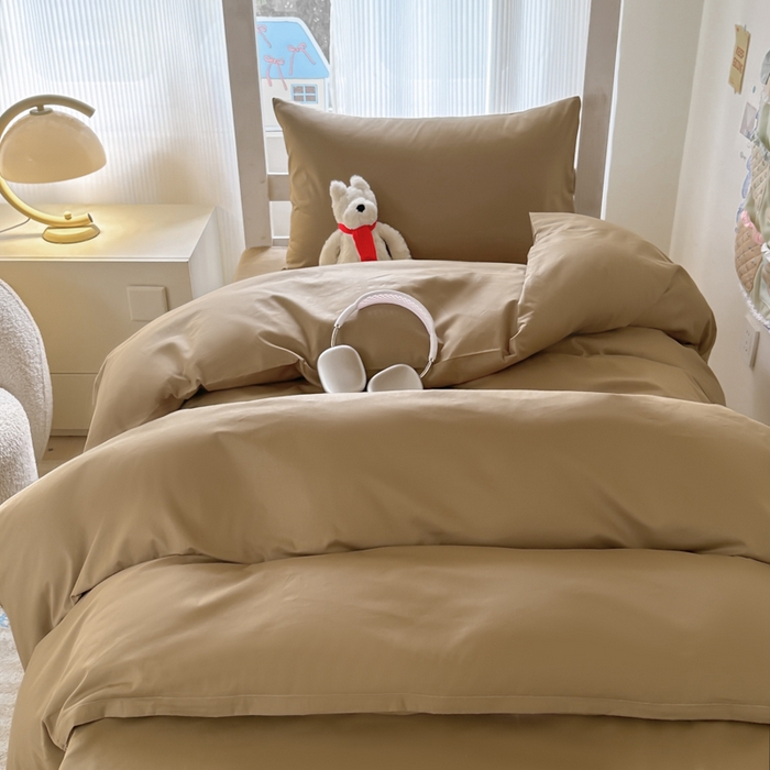 91家纺网 家纺一手货源 找家纺 简冠家纺 2025新款13372全棉纯色学生三件套 卡其