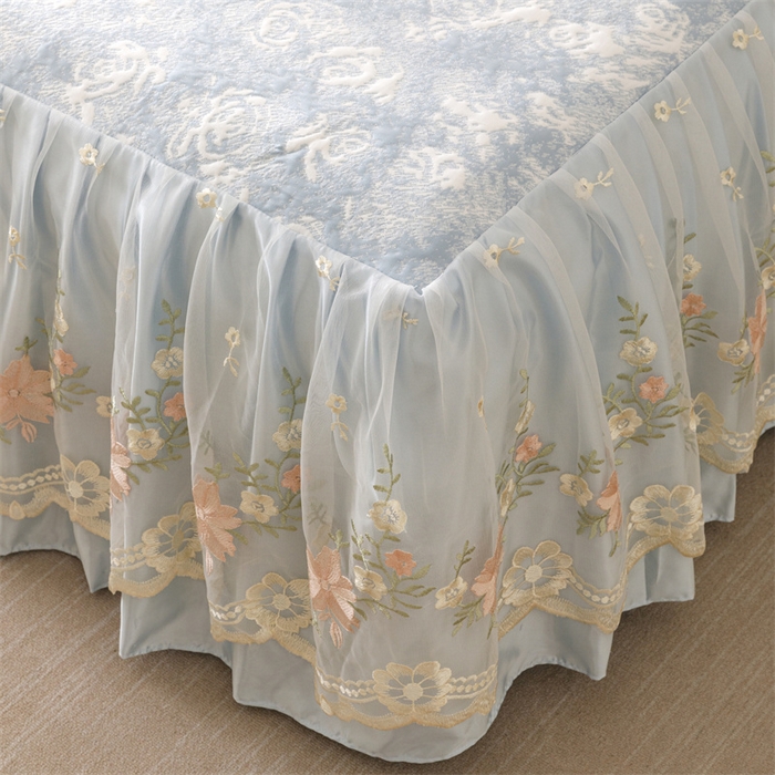 91家纺网 家纺一手货源 找家纺 好儿喜家纺 2025新款海洋丝凉感豆豆床裙凉席-巴黎玫瑰 巴黎玫瑰蓝