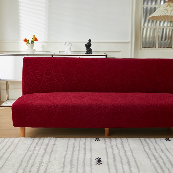 91家纺网 家纺一手货源 找家纺 逐日沙发套2025新款大树叶沙发床套 防水提花大树叶 -酒红