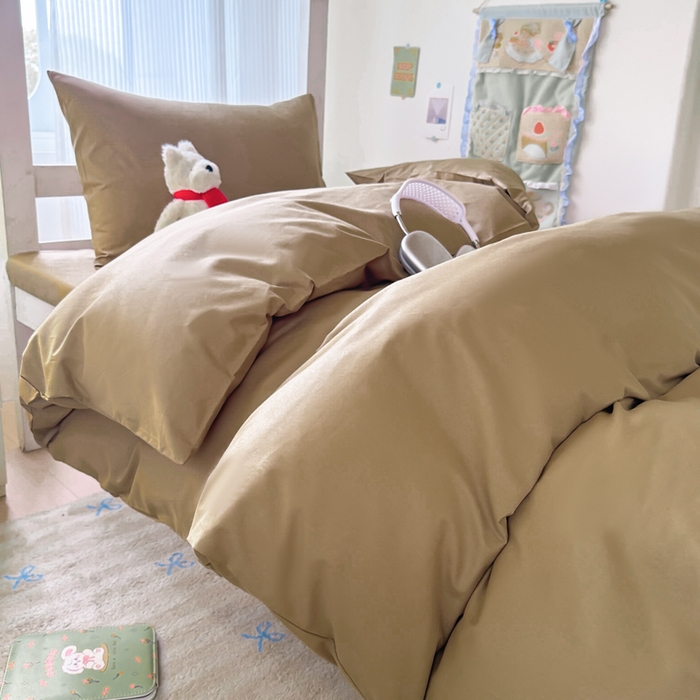 91家纺网 家纺一手货源 找家纺 简冠家纺 2025新款13372全棉纯色学生三件套 卡其