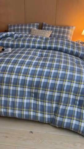 91家纺网 家纺一手货源 找家纺 美尔惠家纺 2025新款无印水洗棉格子春秋被冬被被子被芯学生季被芯 简兮兰