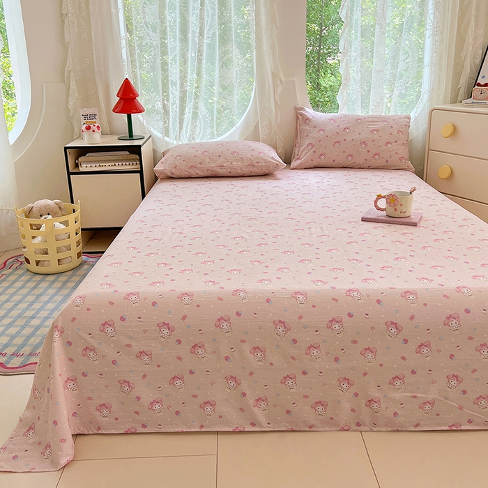 91家纺网 家纺一手货源 找家纺 卡迪熊家纺 2025新款印花木m双层纱床单系列 木m双层纱-马卡兔兔