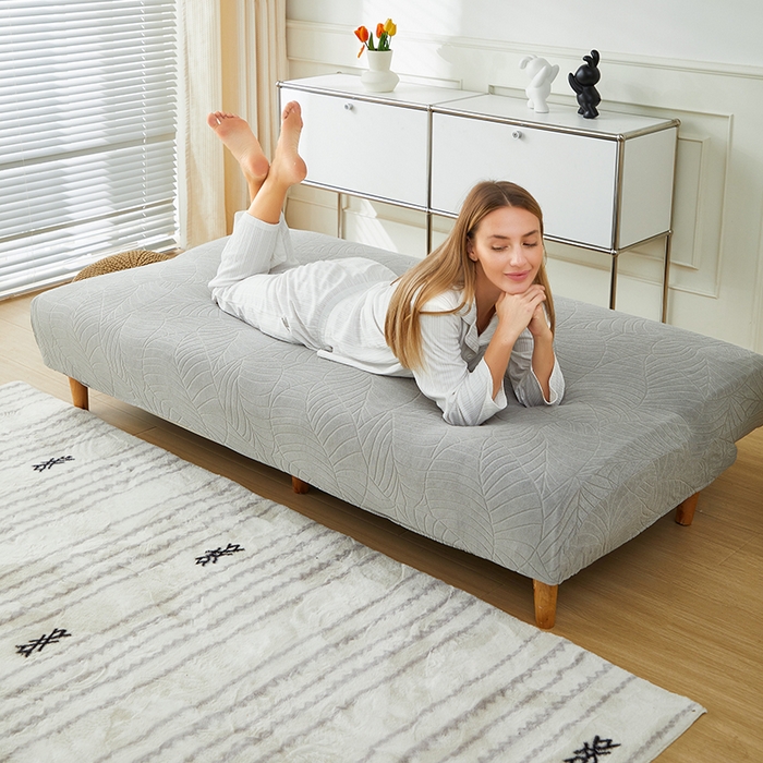 91家纺网 家纺一手货源 找家纺 逐日沙发套2025新款大树叶沙发床套 防水提花大树叶 -浅灰