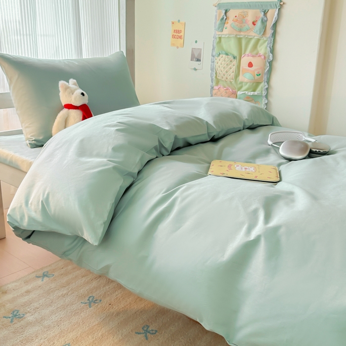 91家纺网 家纺一手货源 找家纺 简冠家纺 2025新款13372全棉纯色学生三件套 浅绿