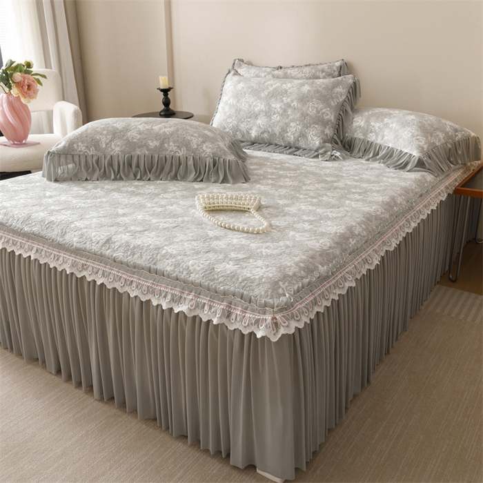 91家纺网 家纺一手货源 找家纺 好儿喜家纺 2025新款海洋丝凉感豆豆床裙凉席-缤纷玫瑰 缤纷玫瑰-灰