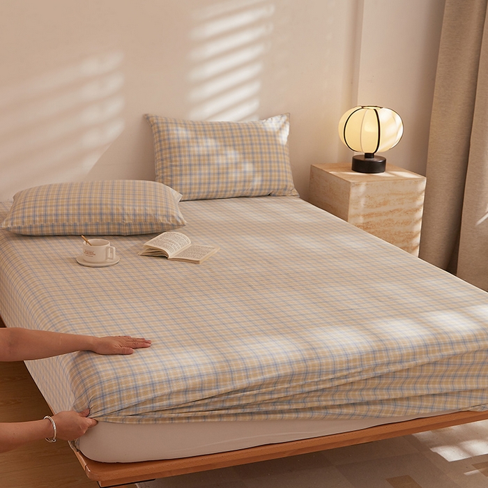 91家纺网 家纺一手货源 找家纺 DoDo 兜兜 2025新款全棉纯棉水洗棉大床床笠【可定做尺寸】 麦田-灰蓝