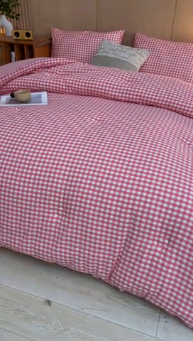 91家纺网 家纺一手货源 找家纺 美尔惠家纺 2025新款无印水洗棉格子春秋被冬被被子被芯学生季被芯 粉小格