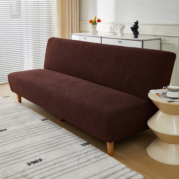 91家纺网 家纺一手货源 找家纺 逐日沙发套2025新款大树叶沙发床套 防水提花大树叶 -深咖