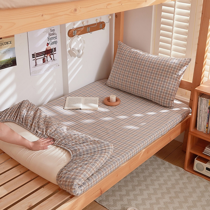 91家纺网 家纺一手货源 找家纺 DoDo 兜兜 2025新款全棉纯棉水洗棉学生床笠【可定做尺寸】 麦田-咖