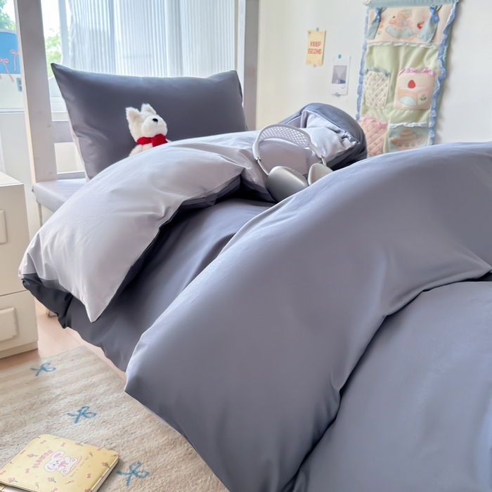 91家纺网 家纺一手货源 找家纺 简冠家纺 2025新款13372全棉纯色学生三件套 深灰+浅灰