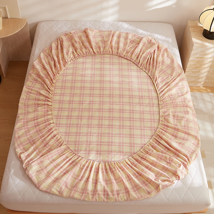 91家纺网 家纺一手货源 找家纺 DoDo 兜兜 2025新款全棉纯棉水洗棉大床床笠【可定做尺寸】 曼达-粉