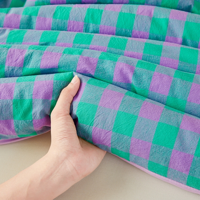 91家纺网 家纺一手货源 找家纺 美尔惠家纺 2025新款无印水洗棉格子春秋被冬被被子被芯学生季被芯 绿野中格