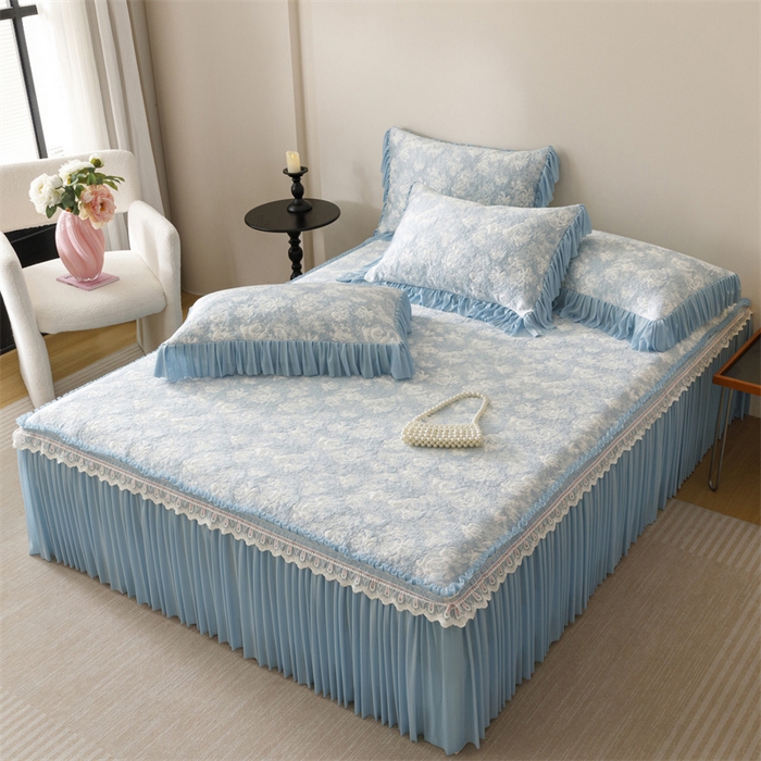 91家纺网 家纺一手货源 找家纺 好儿喜家纺 2025新款海洋丝凉感豆豆床裙凉席-缤纷玫瑰 缤纷玫瑰-蓝