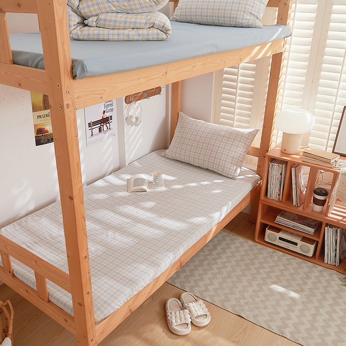 91家纺网 家纺一手货源 找家纺 DoDo 兜兜 2025新款全棉纯棉水洗棉学生床笠【可定做尺寸】 麦田-灰蓝