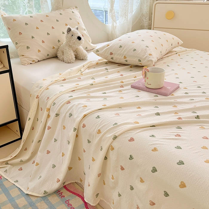 91家纺网 家纺一手货源 找家纺 彩韵家纺 2025新款印花木m双层纱床单系列 木m双层纱-点点心动