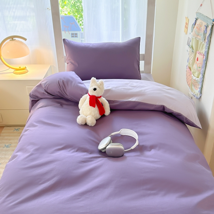 91家纺网 家纺一手货源 找家纺 简冠家纺 2025新款13372全棉纯色学生三件套 深紫+浅紫