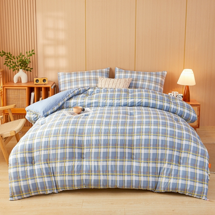 91家纺网 家纺一手货源 找家纺 美尔惠家纺 2025新款无印水洗棉格子春秋被冬被被子被芯学生季被芯 简兮兰