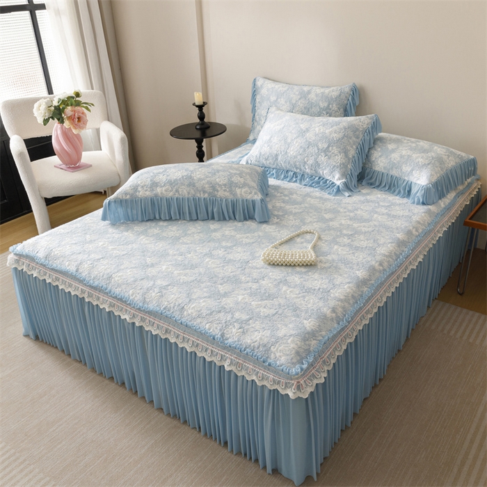 91家纺网 家纺一手货源 找家纺 好儿喜家纺 2025新款海洋丝凉感豆豆床裙凉席-缤纷玫瑰 缤纷玫瑰-蓝