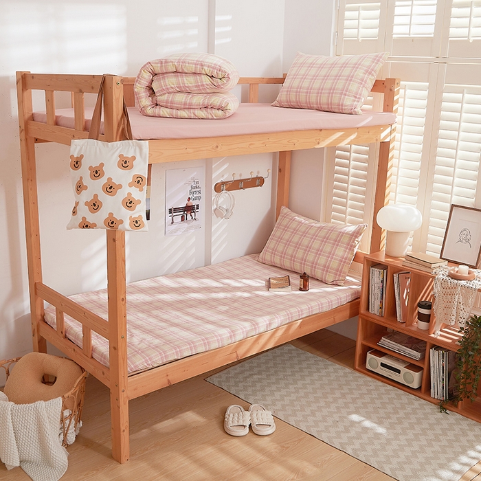 91家纺网 家纺一手货源 找家纺 DoDo 兜兜 2025新款全棉纯棉水洗棉学生床笠【可定做尺寸】 曼达-粉