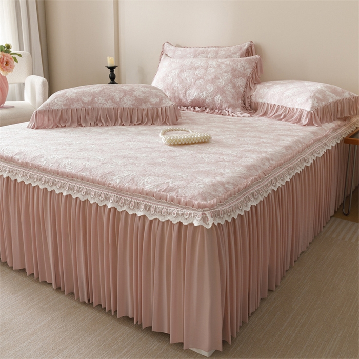 91家纺网 家纺一手货源 找家纺 好儿喜家纺 2025新款海洋丝凉感豆豆床裙凉席-缤纷玫瑰 缤纷玫瑰-粉