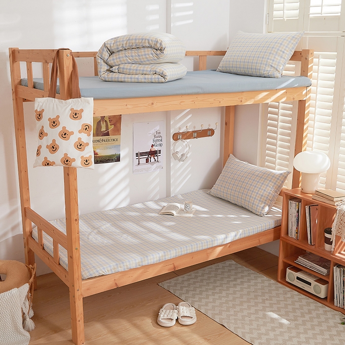 91家纺网 家纺一手货源 找家纺 DoDo 兜兜 2025新款全棉纯棉水洗棉学生床笠【可定做尺寸】 麦田-灰蓝