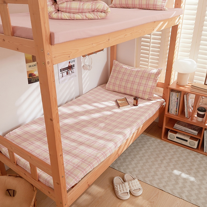 91家纺网 家纺一手货源 找家纺 DoDo 兜兜 2025新款全棉纯棉水洗棉学生床笠【可定做尺寸】 曼达-粉