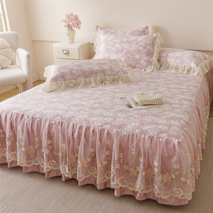 91家纺网 家纺一手货源 找家纺 好儿喜家纺 2025新款海洋丝凉感豆豆床裙凉席-巴黎玫瑰 巴黎玫瑰粉