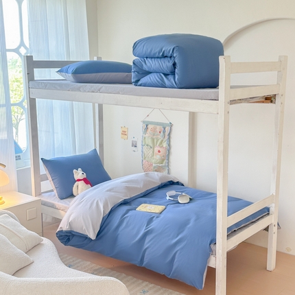 简冠家纺 2025新款13372全棉纯色学生三件套 蓝+灰