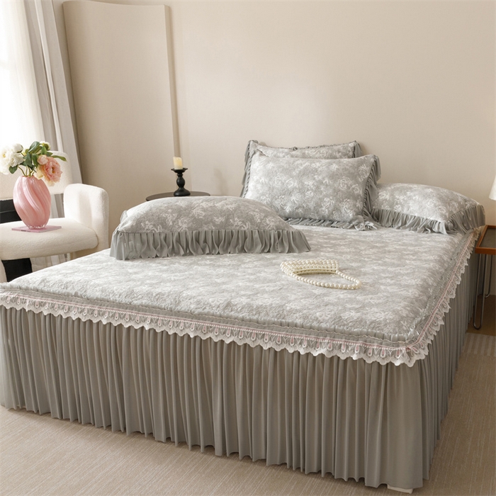 91家纺网 家纺一手货源 找家纺 好儿喜家纺 2025新款海洋丝凉感豆豆床裙凉席-缤纷玫瑰 缤纷玫瑰-灰